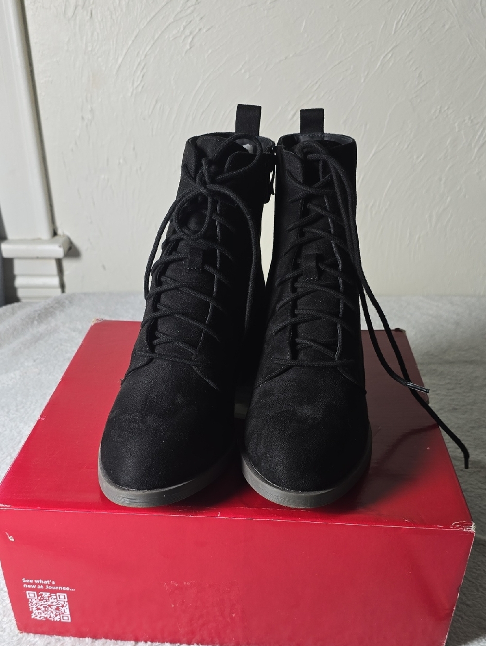 Journee Collection Black Lace-Up Ankle Boots